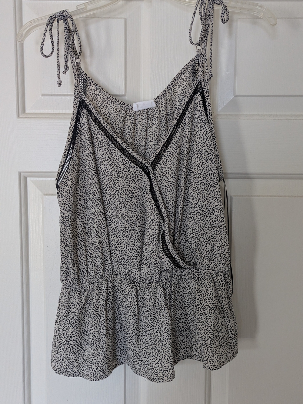 Sienna Sky Black & White Printed Tie-Shoulder Peplum Cami